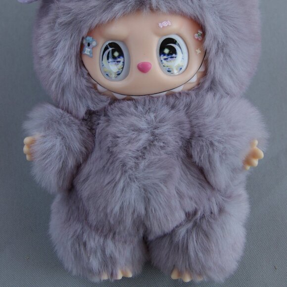 Custom Labubu Inspired The Monsters Grey With Purple Hair Bow Vinyl Plush Pendan - Picture 3 of 7
